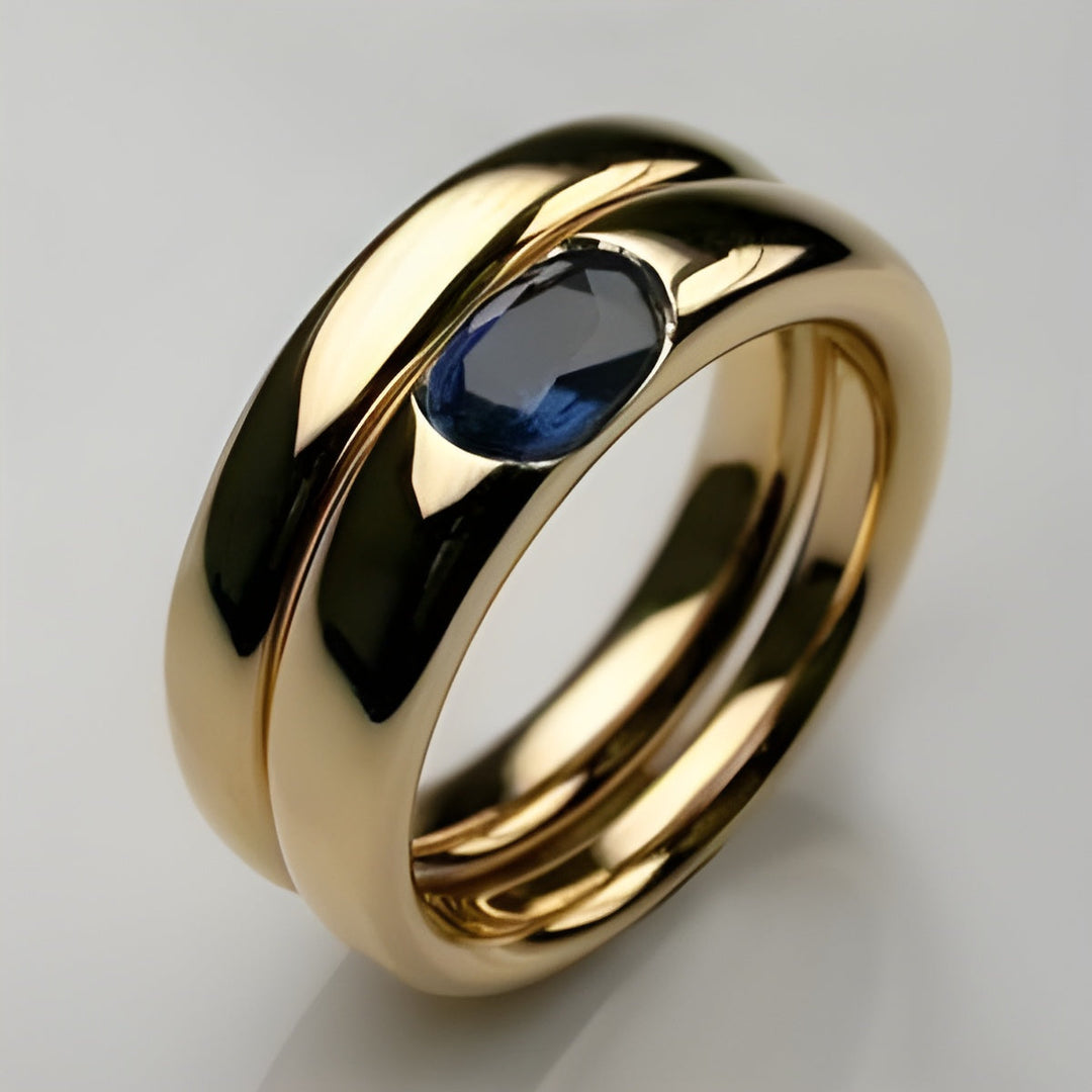 Anel Vintage em Ouro com Zircão Azul