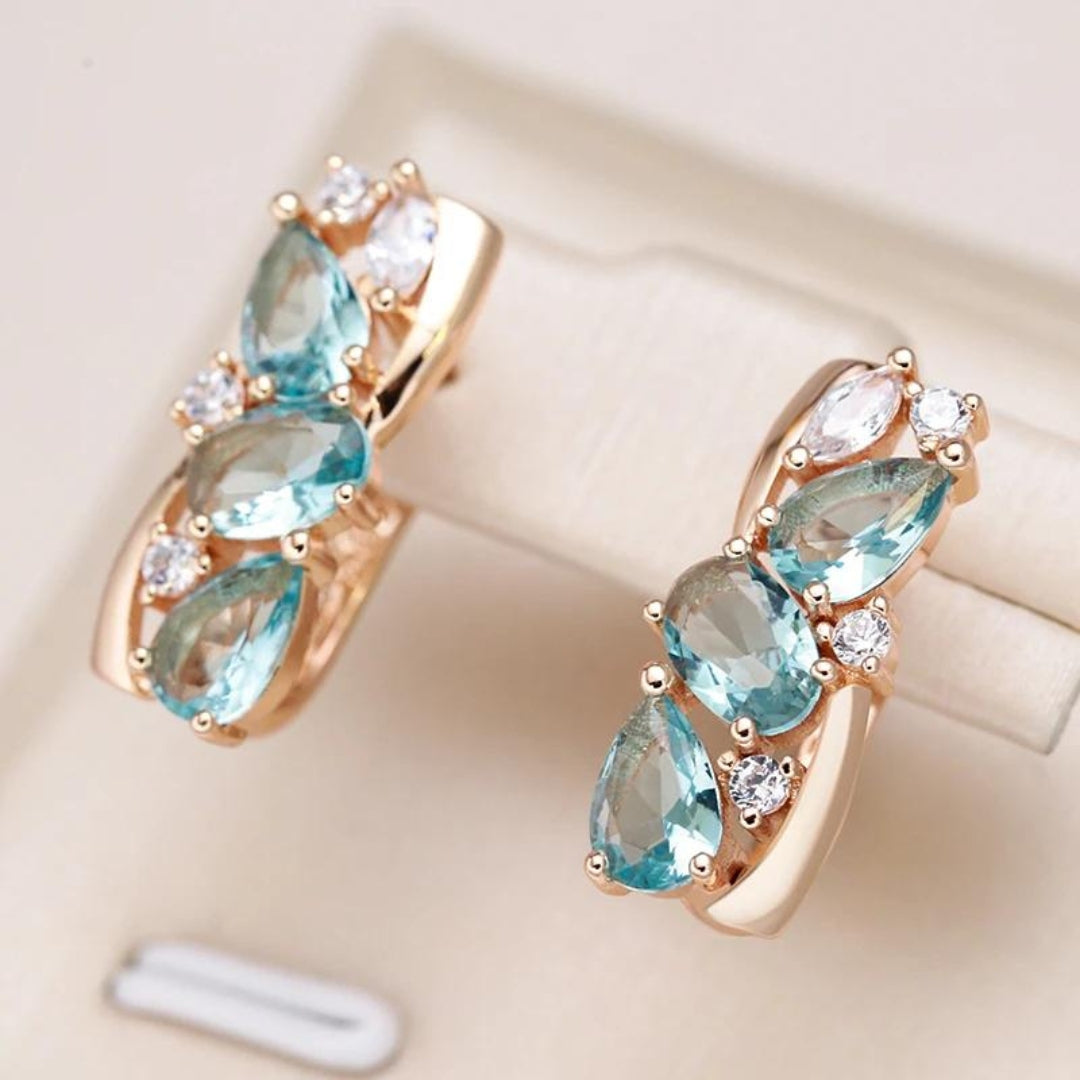 Brincos de Ouro com Zircônia Azul