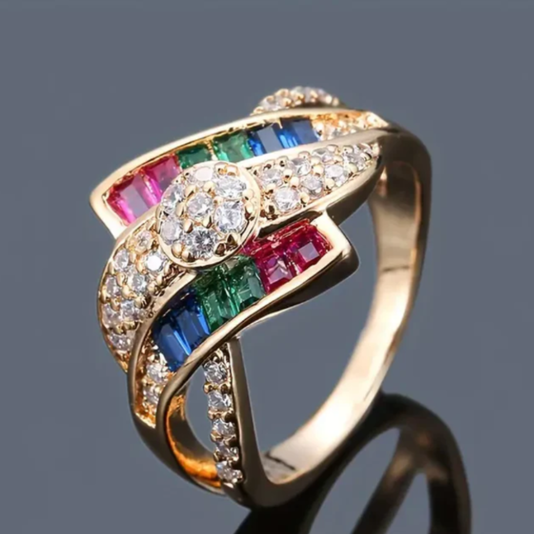 Anel Dourado Colorido com Design Irregular
