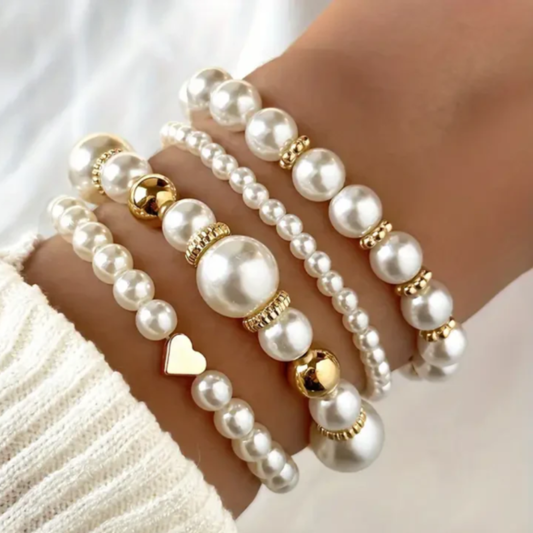 Juego de Pulseras Elegantes de Perlas