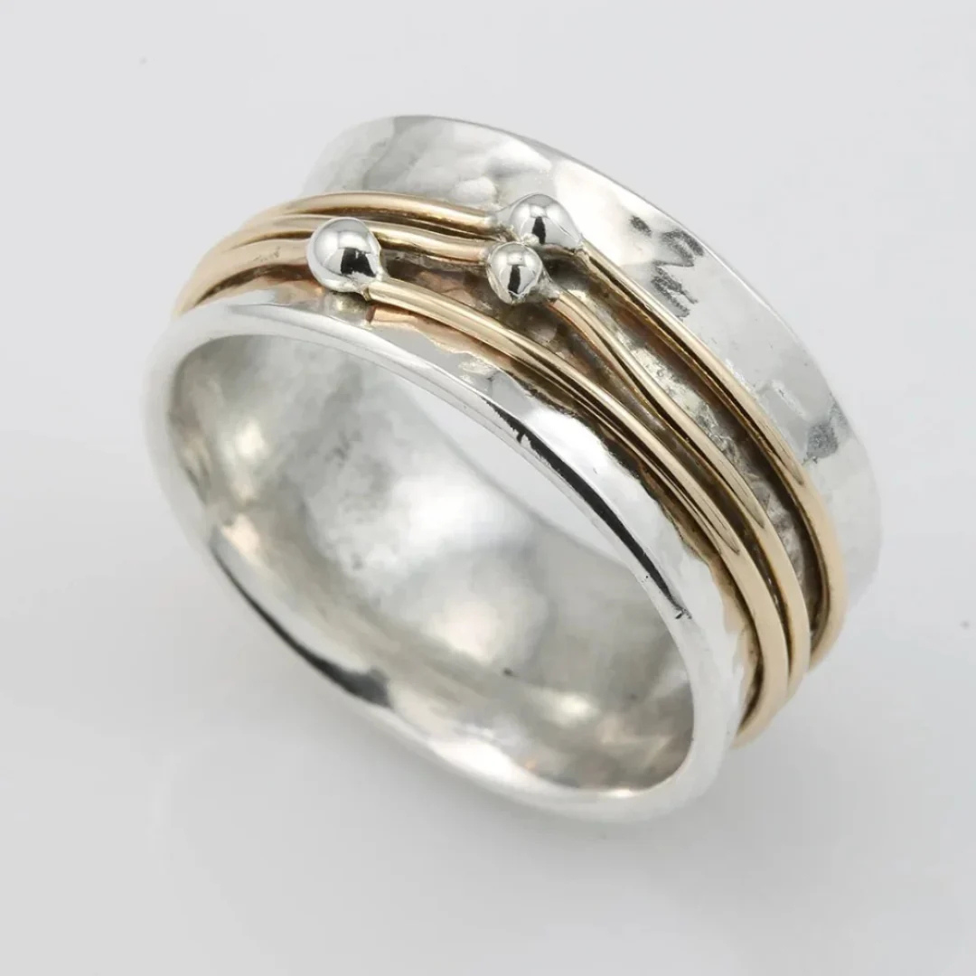 Anel Vintage em Camadas Dourado e Prateado