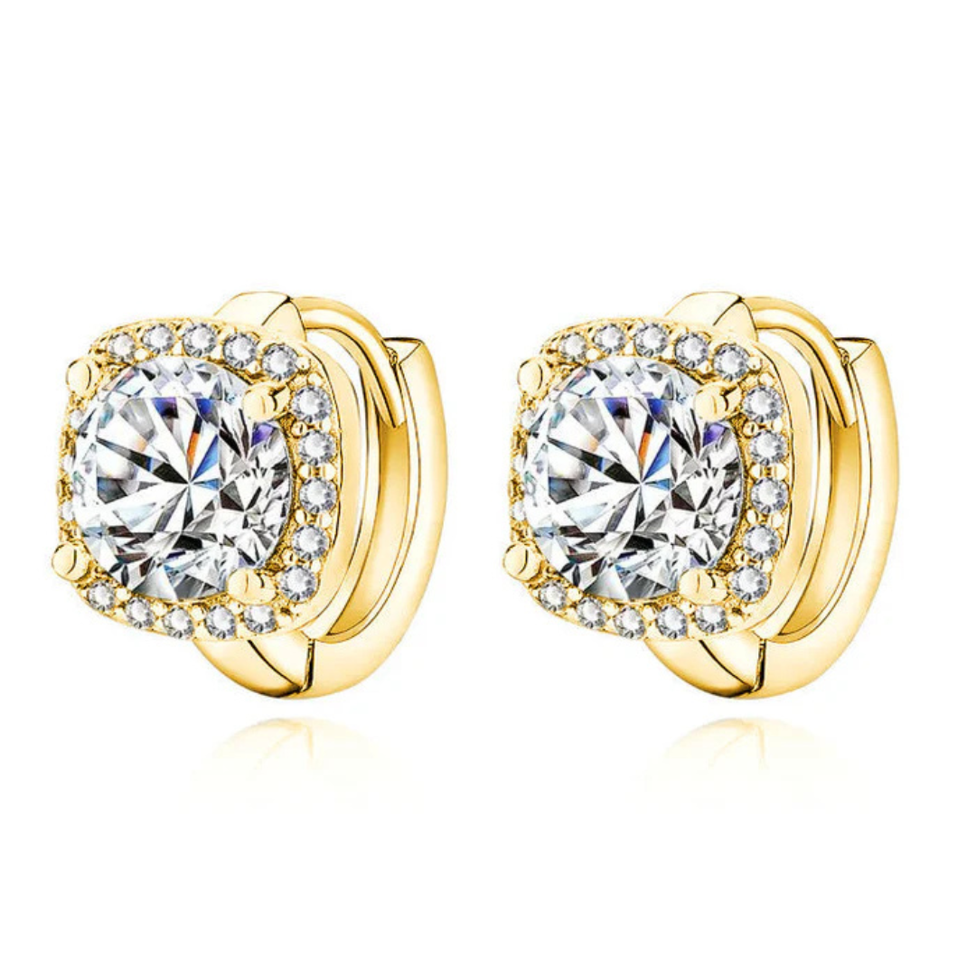 Brinco Dourado Nadine com Pedra Quadrada e Microcristais