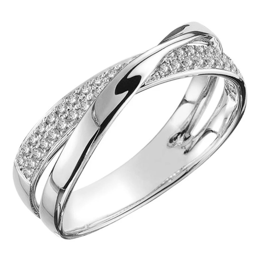 Anel Entrelace Vintage com Zircônia Dourada e Prata