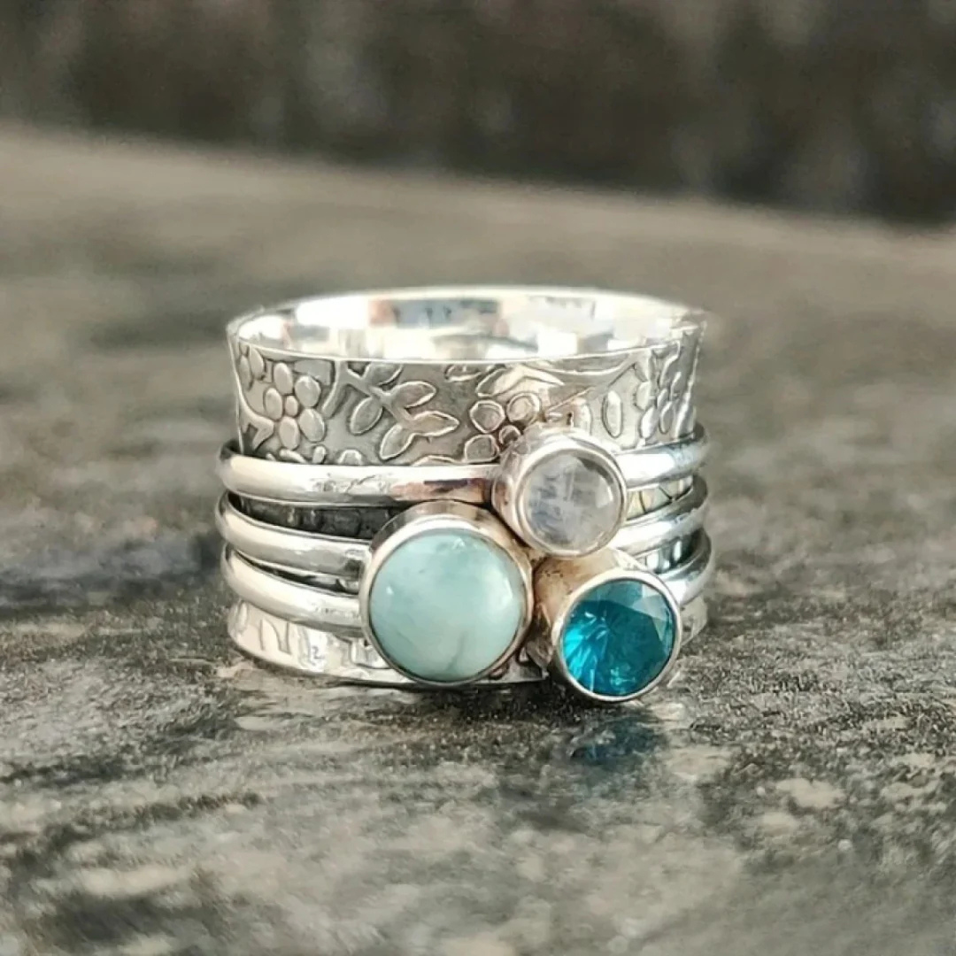 Anel Vintage com Pedra Natural Azul