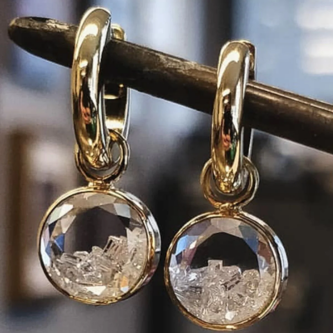Brincos Vintage Redondos de Cristal Dourado