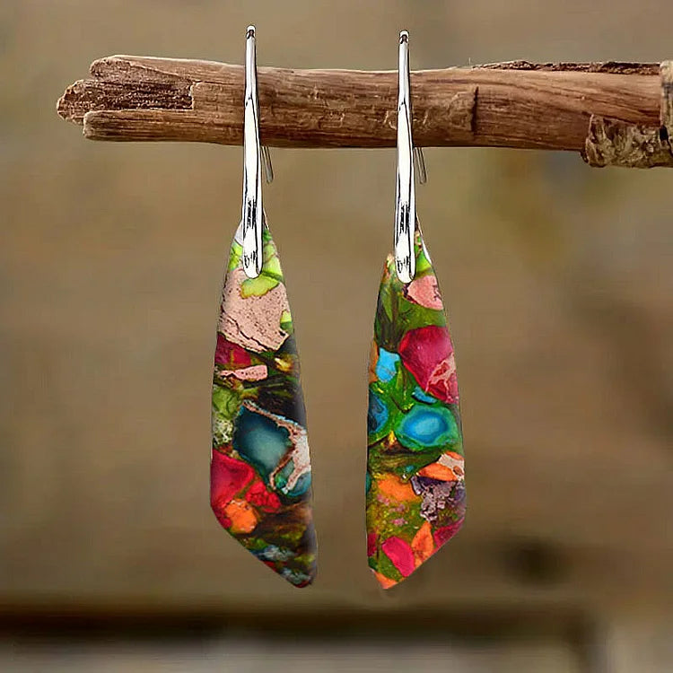 Brincos de turquesa vintage com pedra da natureza