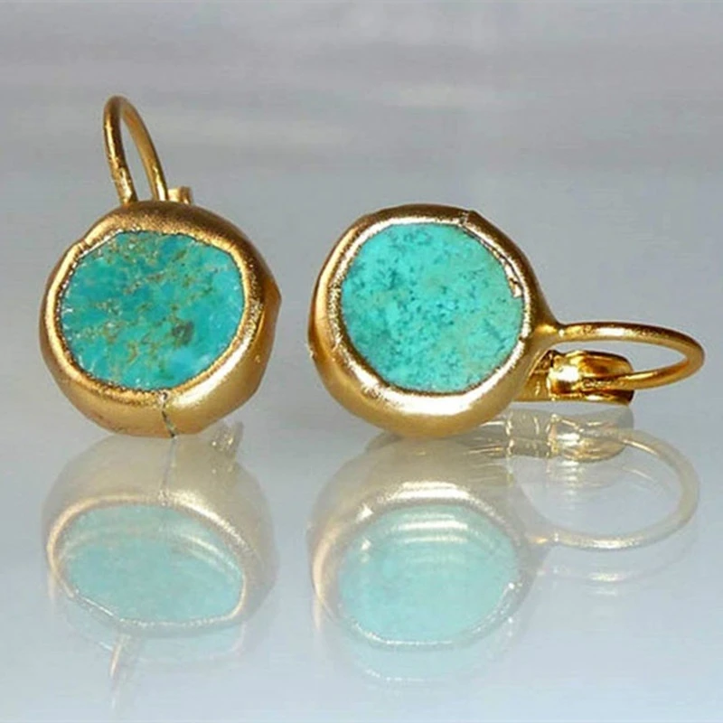 Orelhas de Ouro com Pedras de Turquesa