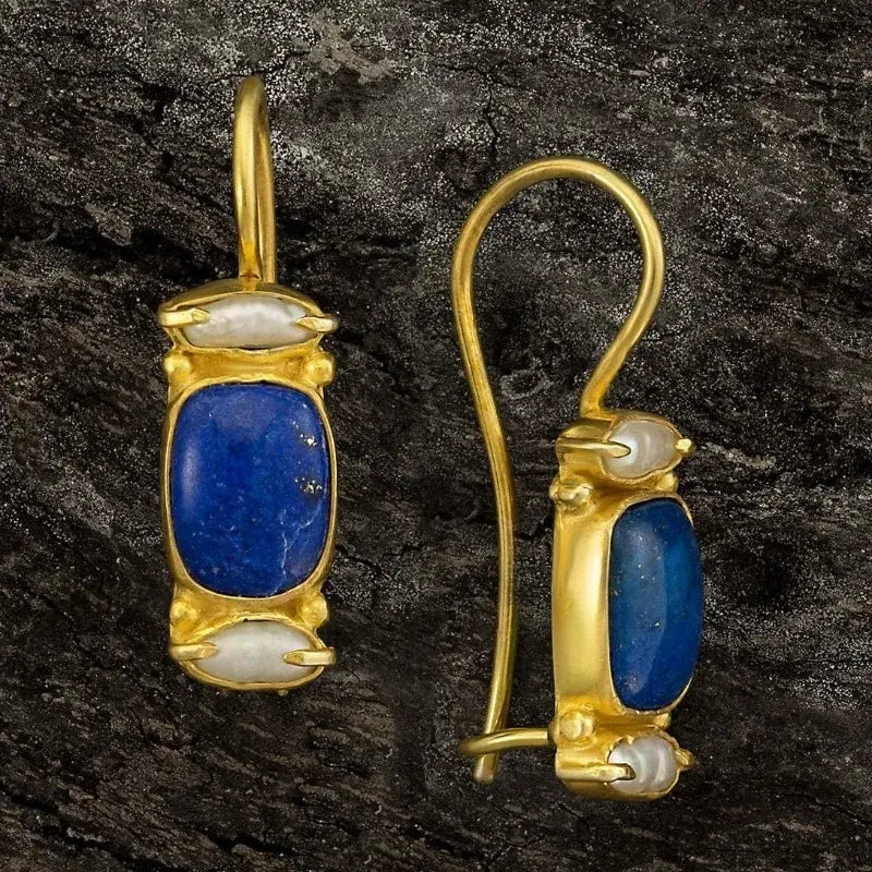Brincos Vintage em Tons de Azul e Ouro