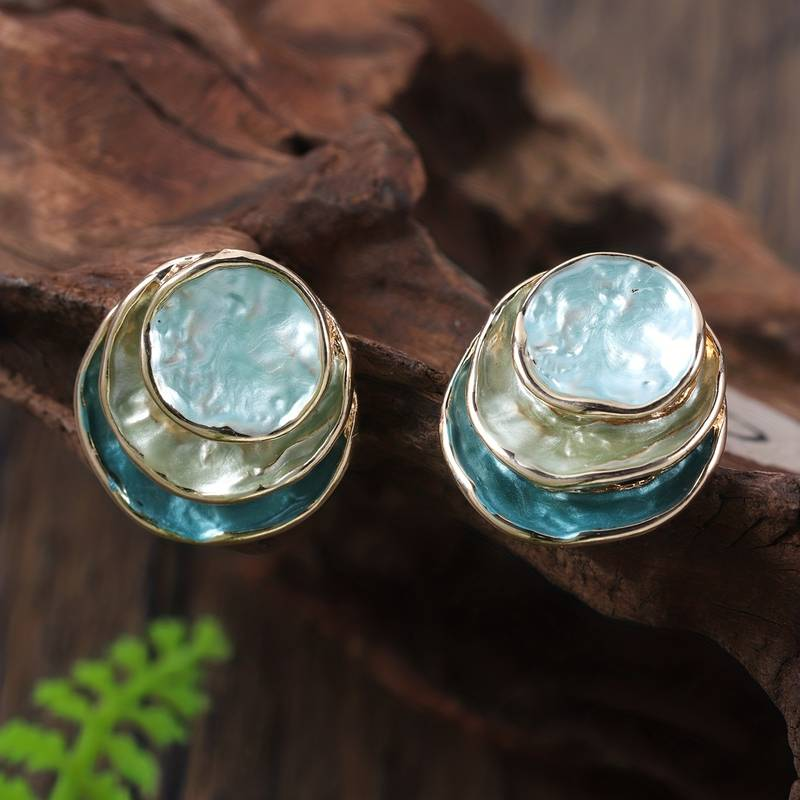 Brincos de Argola em Camadas Pintados à Mão - Efeito Oceano