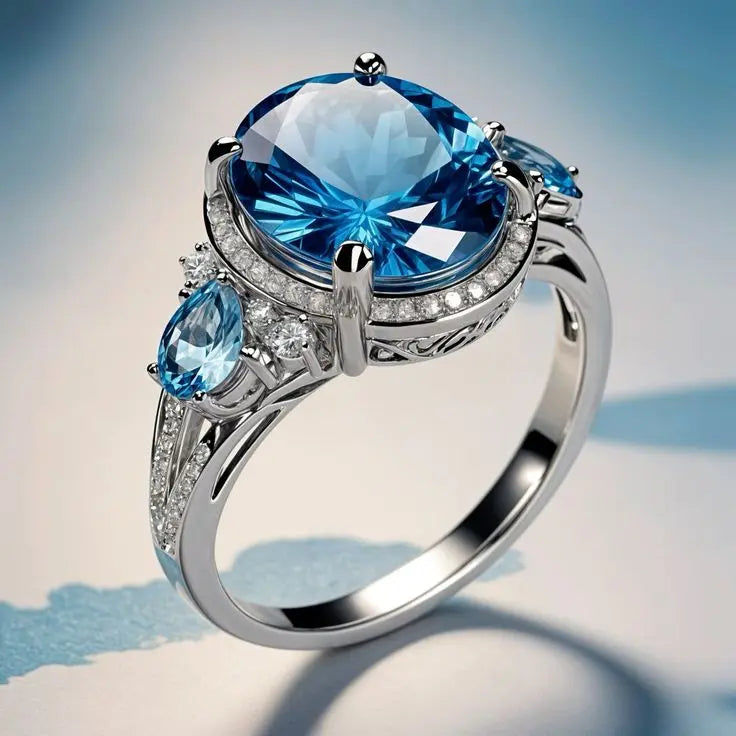 Anel Vintage em Prata com Cristal Azul