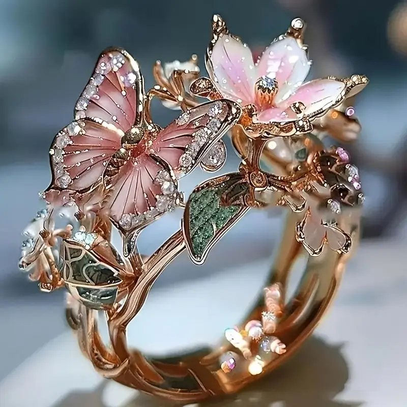 Anel de Zircônia com Design de Borboleta
