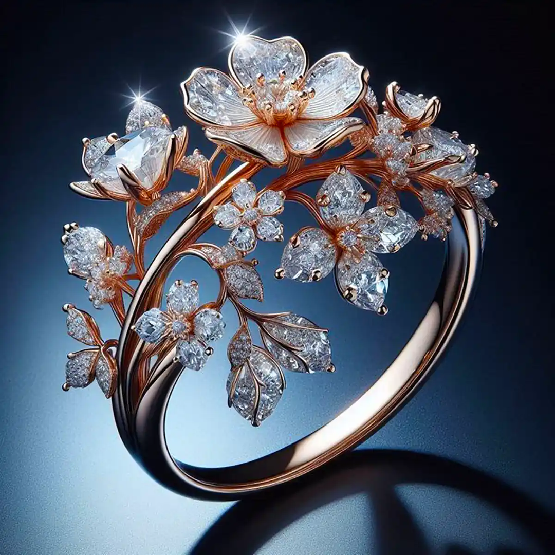 Anel Floral de Cristal Brilhante