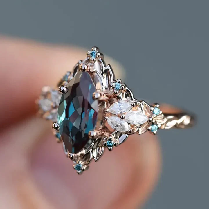 Anel Azul de Cristal Exótico