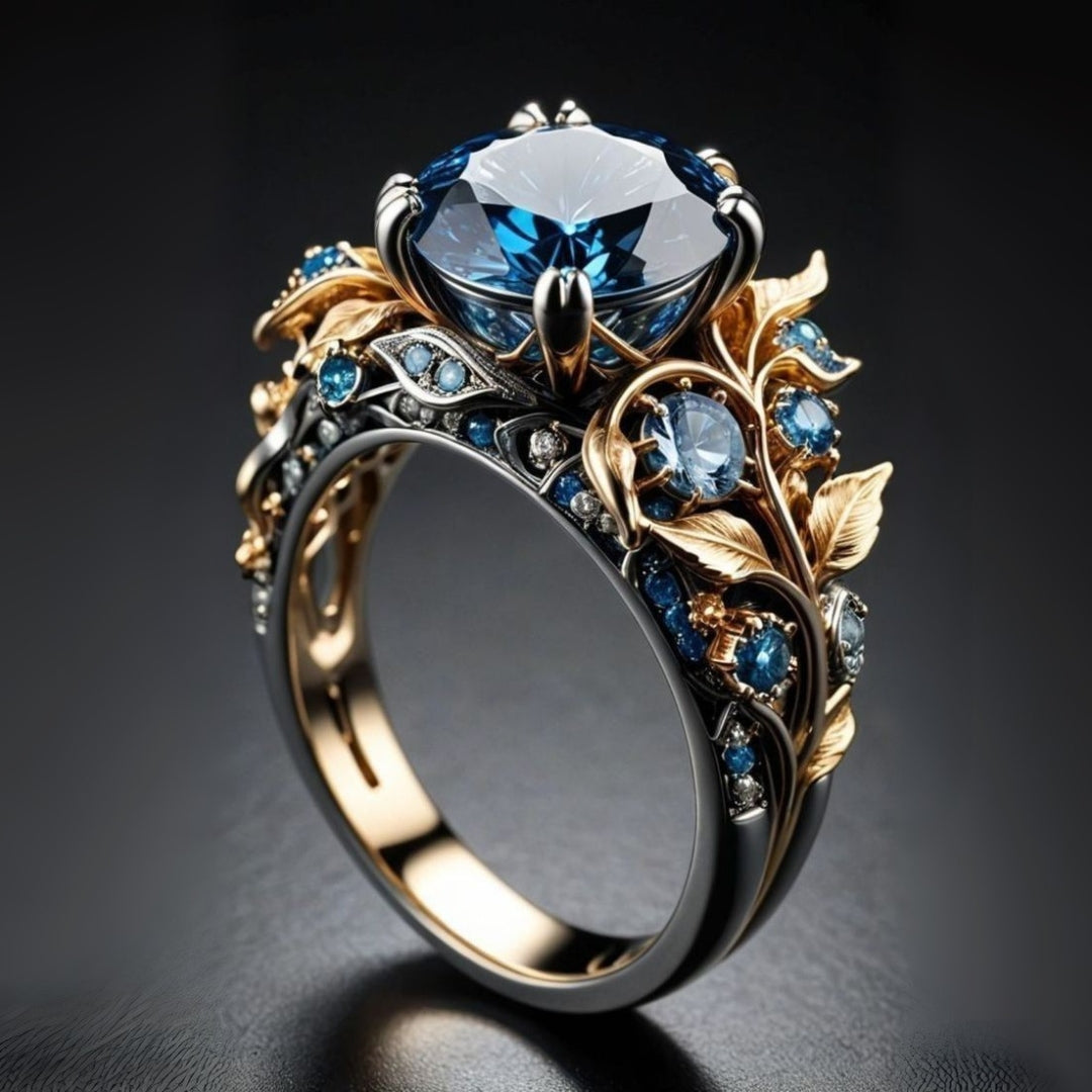 Anel Exótico de Flor de Cristal Azul