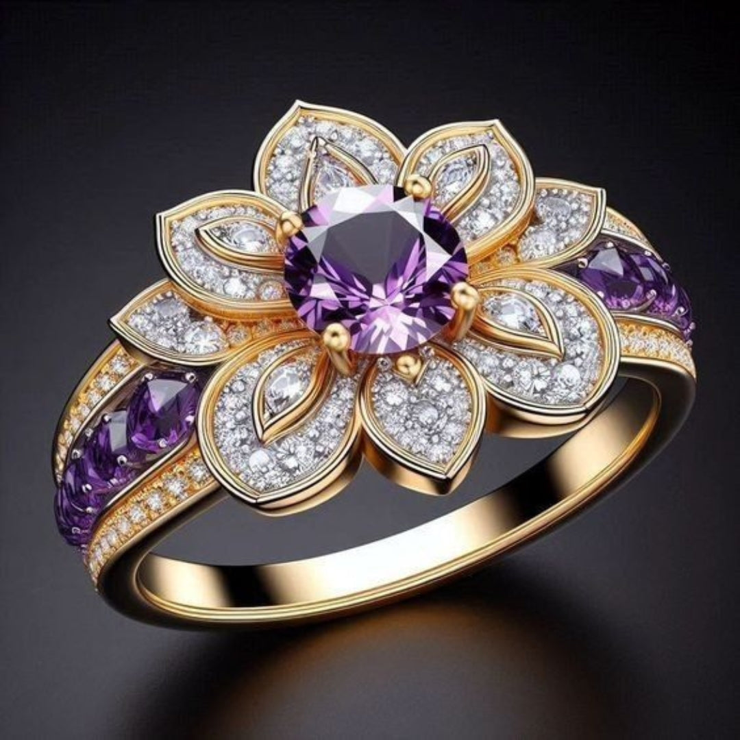 Anel de Flor Roxa Brilhante Exótica