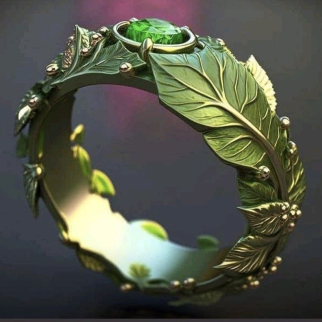 Anel de Folha Verde Exótica