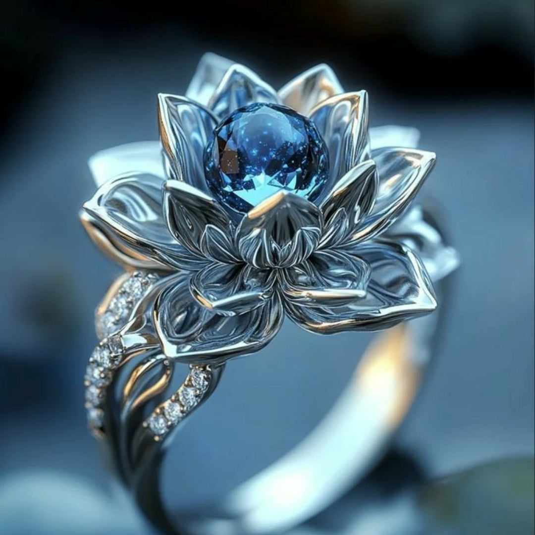 Flor Prateada Exótica de Cristal Azul