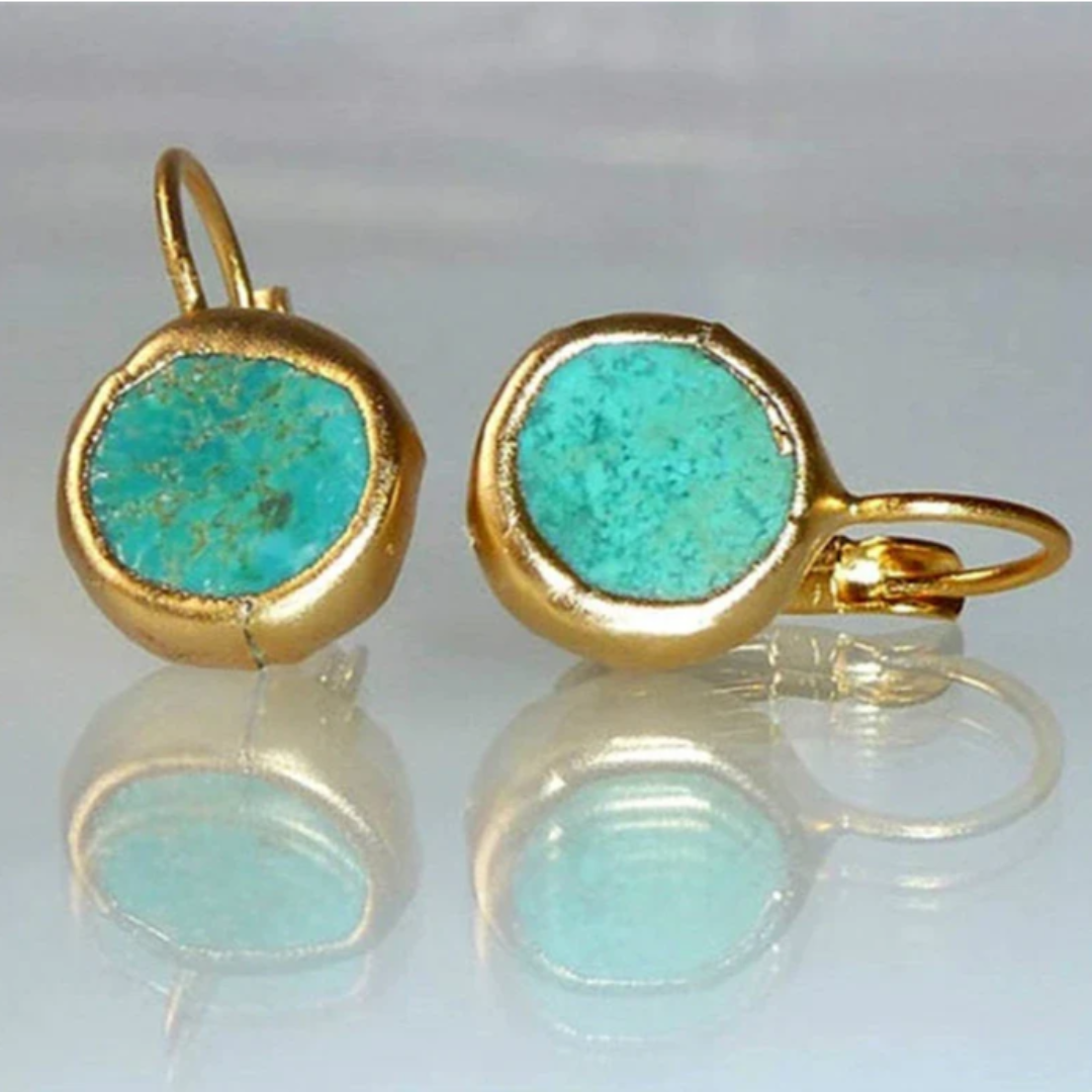 Brincos Dourados com Pedra Turquesa