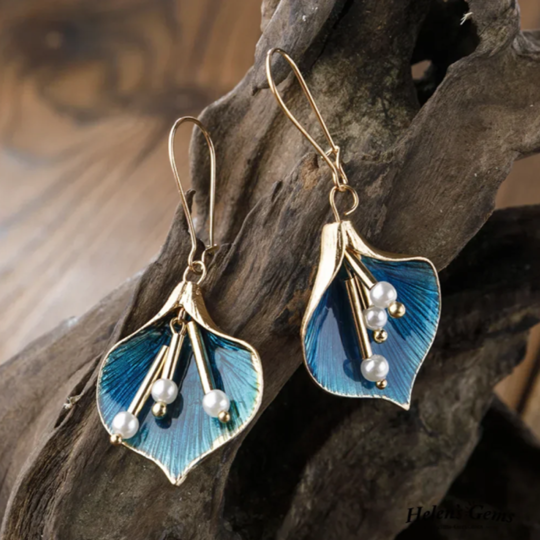 Brincos Vintage de Lótus Azul em Prata