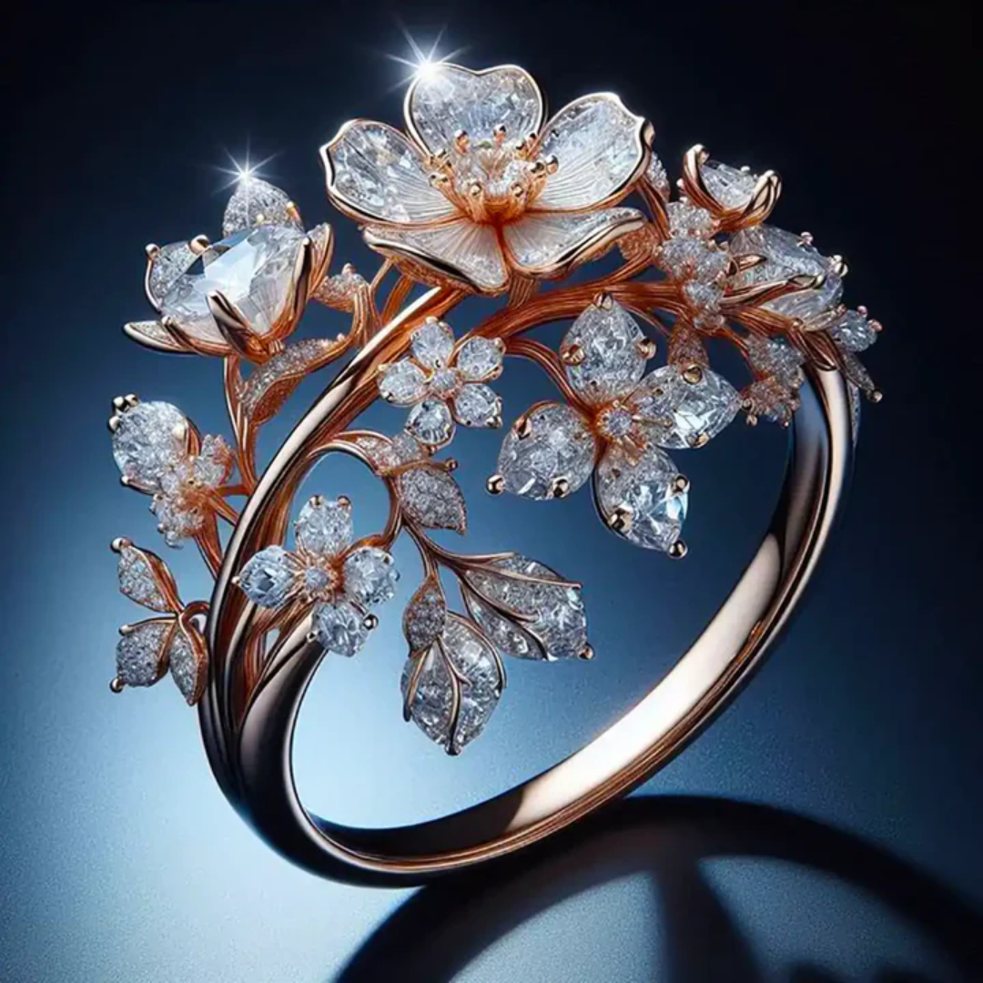 Anel Brilhante com Flor de Cristal