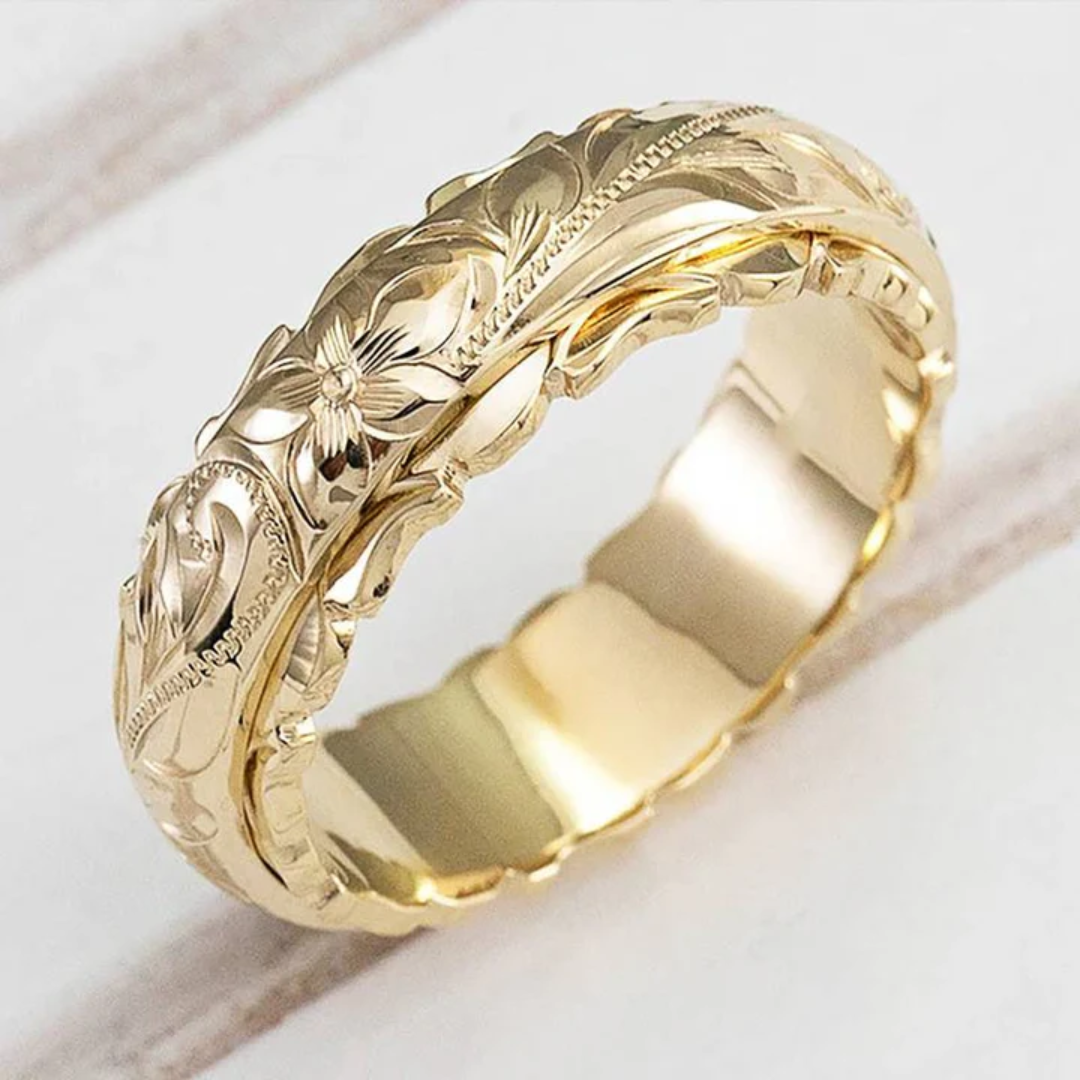 Anel Vintage Dourado com Flor