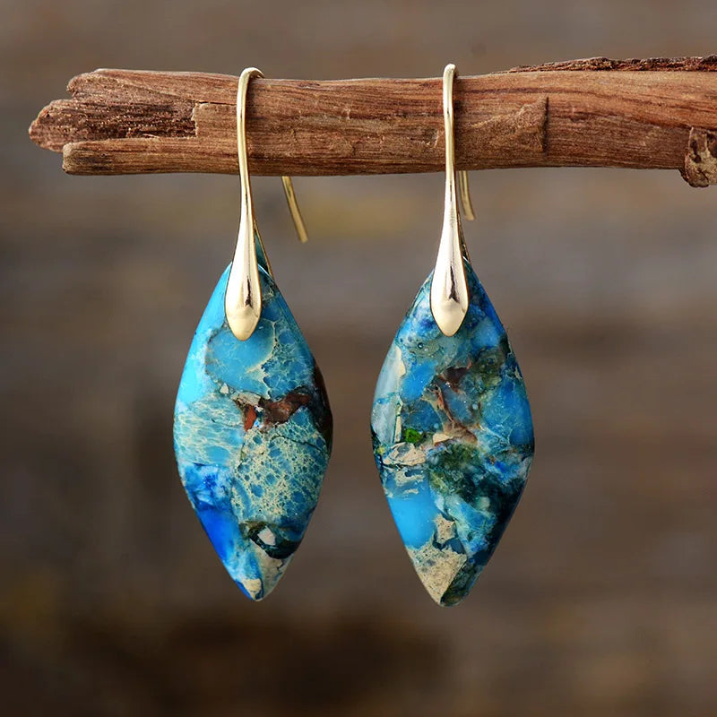 Brincos em Forma de Gota com Pedra Natural