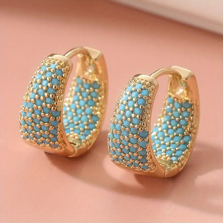 Brincos de Argola com Contas de Turquesa em Tom Dourado