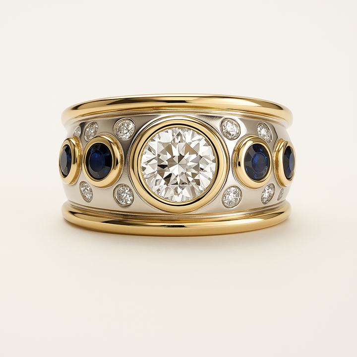 Anel Vintage de Zirconia Dourada Incrustada