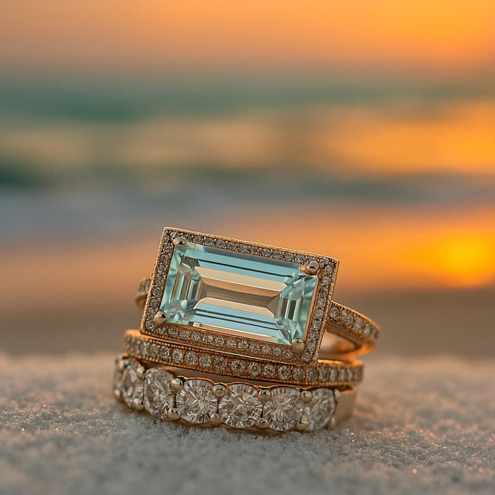 Marilys | Conjunto de Anéis de Vidro Inspirados no Mar