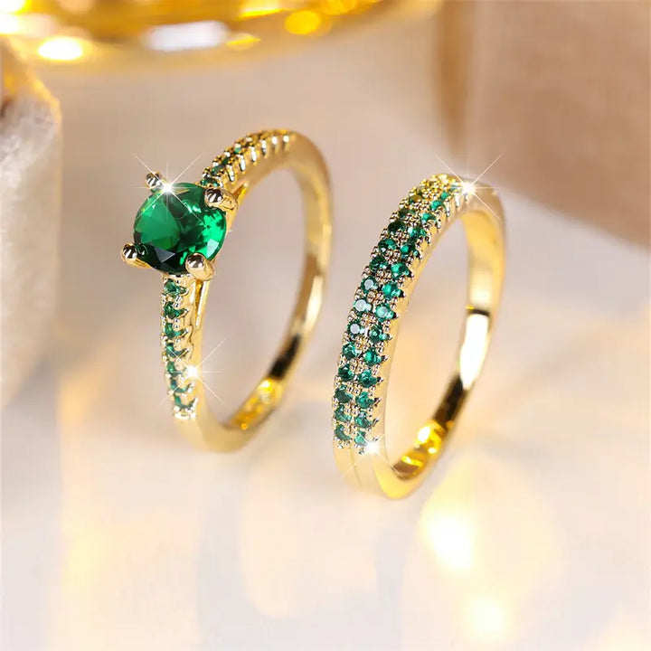 Conjunto de Anéis Serena Emerald Duo