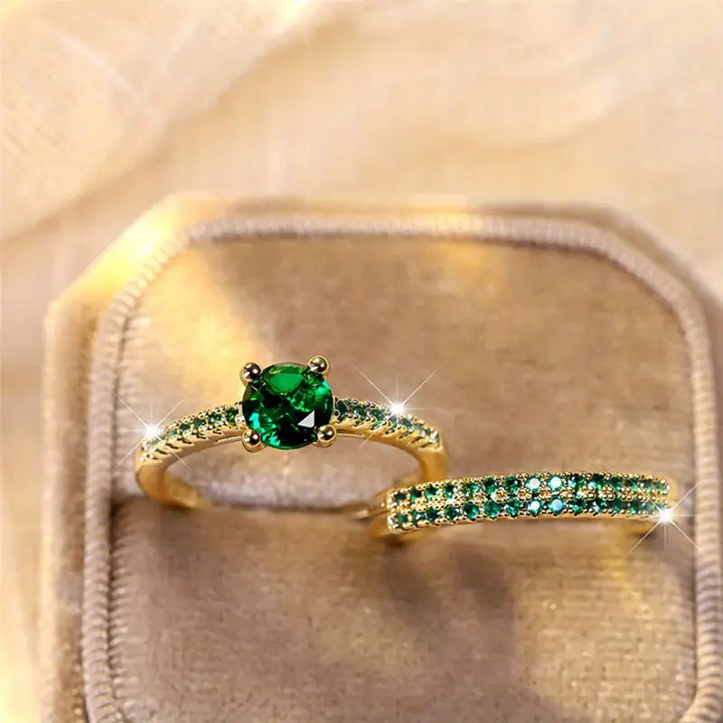Conjunto de Anéis Serena Emerald Duo