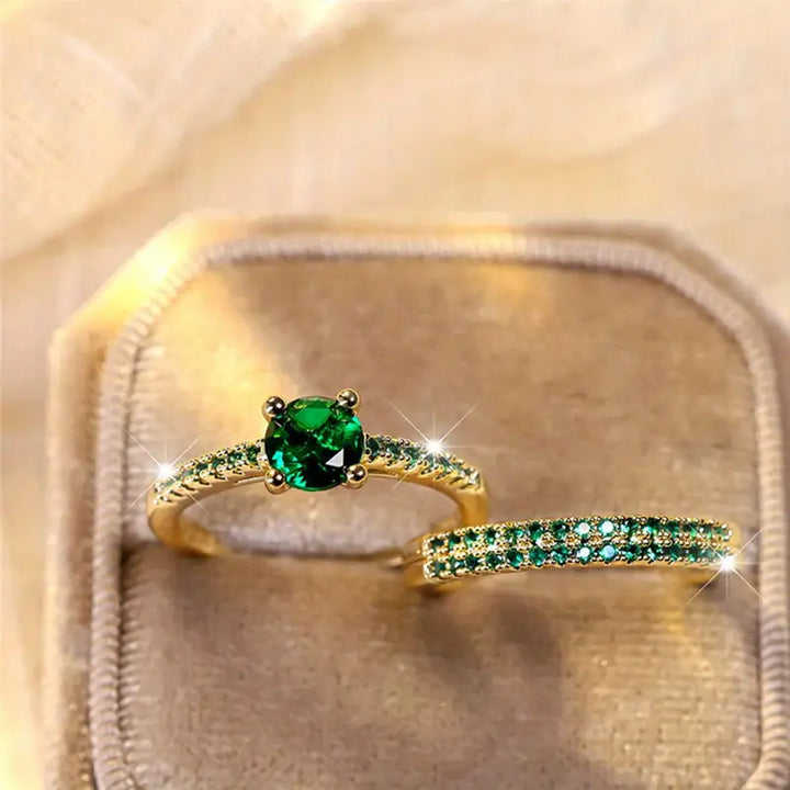 Conjunto de Anéis Serena Emerald Duo