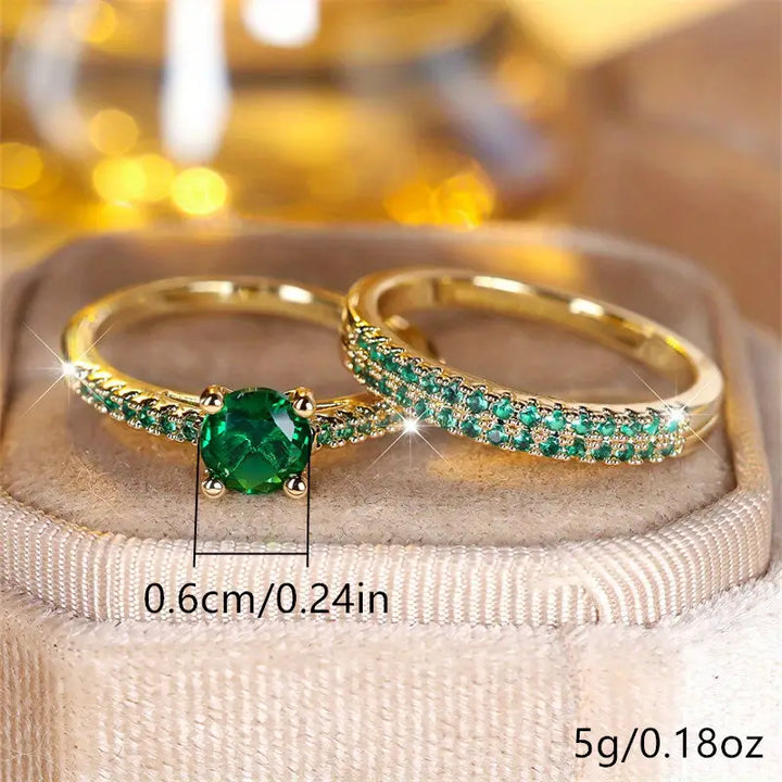 Conjunto de Anéis Serena Emerald Duo