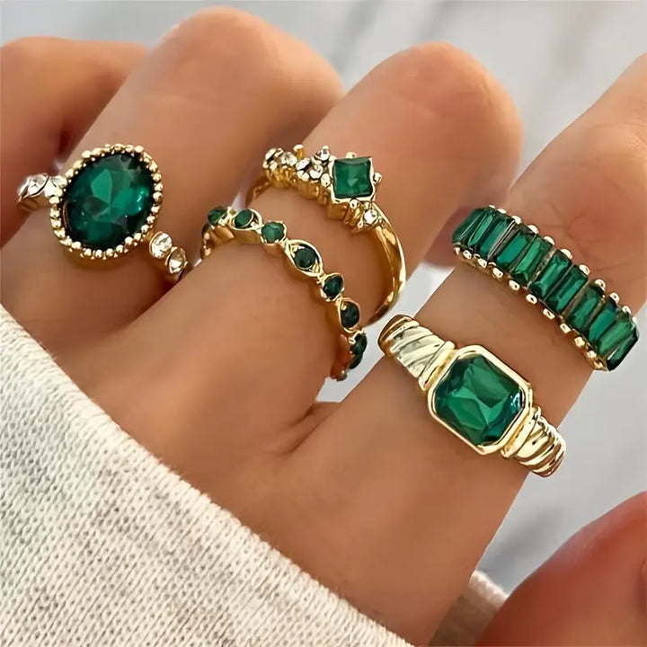 Conjunto de Anéis Exquisitos de Esmeralda Zarina