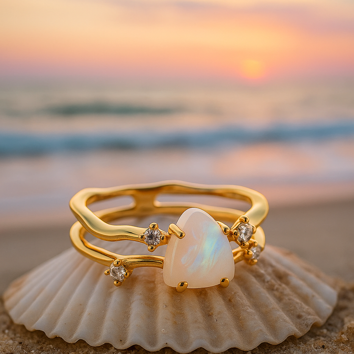 Alba di Mare | Anel Dourado com Pedra da Lua