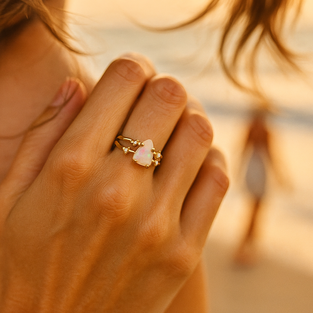 Alba di Mare | Anel Dourado com Pedra da Lua