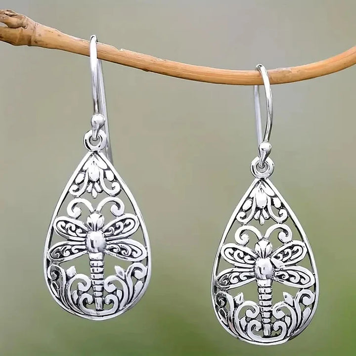 Brincos de gota d'água em formato de libélula retrô
