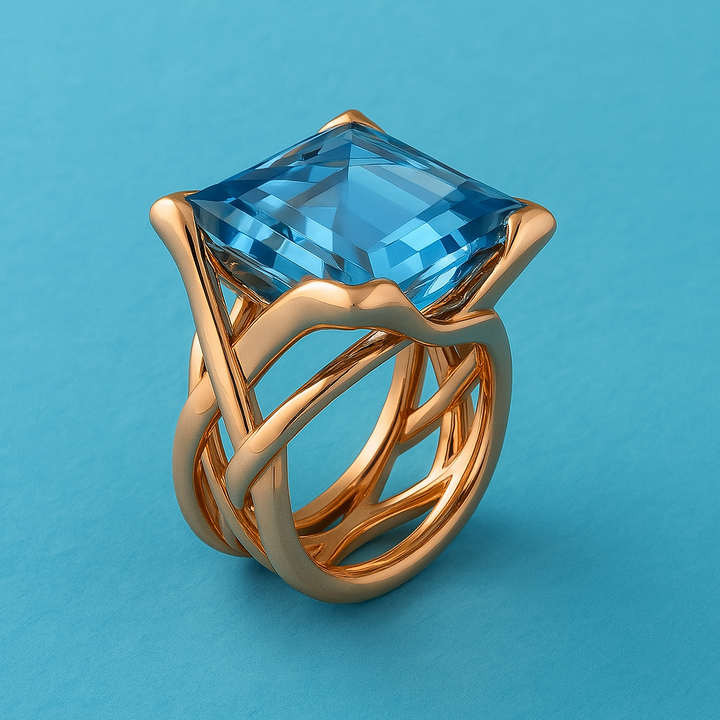 Anel Vintage em Ouro Rosa com Zircônia Azul