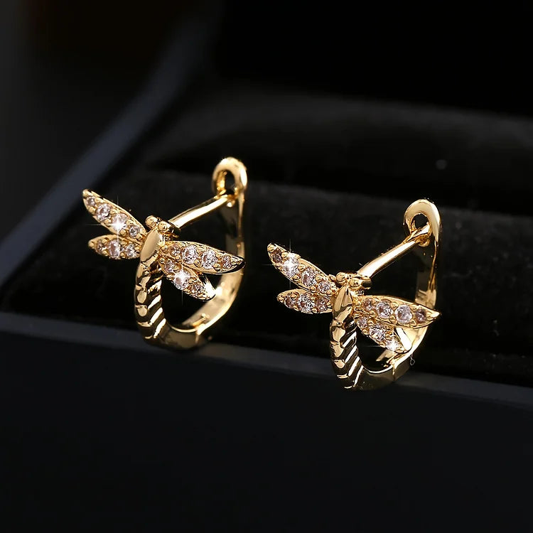 Brincos vintage redondos de libélula com zircônia incrustada