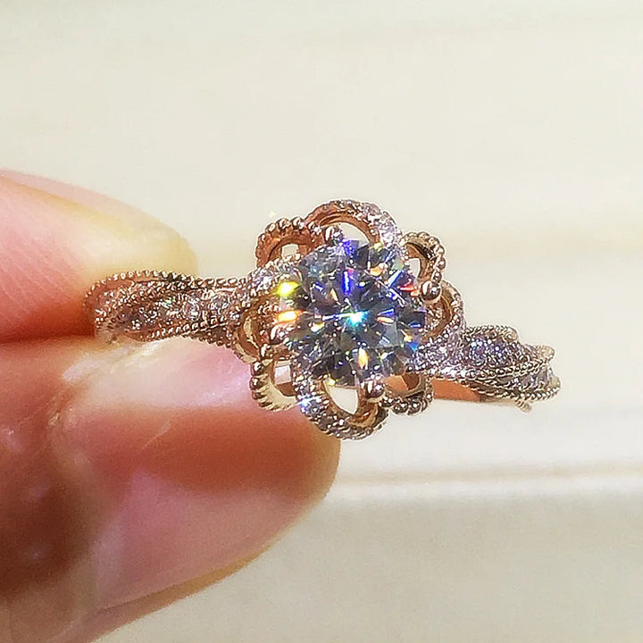 Anel grande de zircônia elegante da rainha rosa