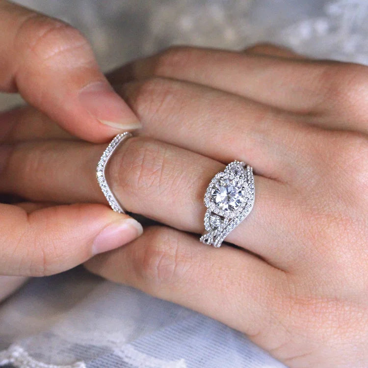 Aliança de casamento com diamantes criados em corte redondo para noivas