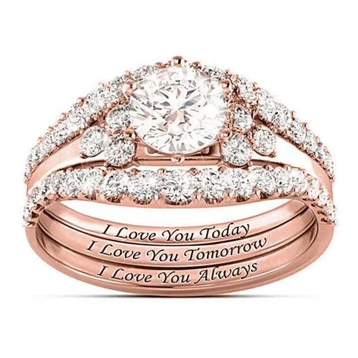 Conjunto de três anéis luxuosos com micro incrustações de luz