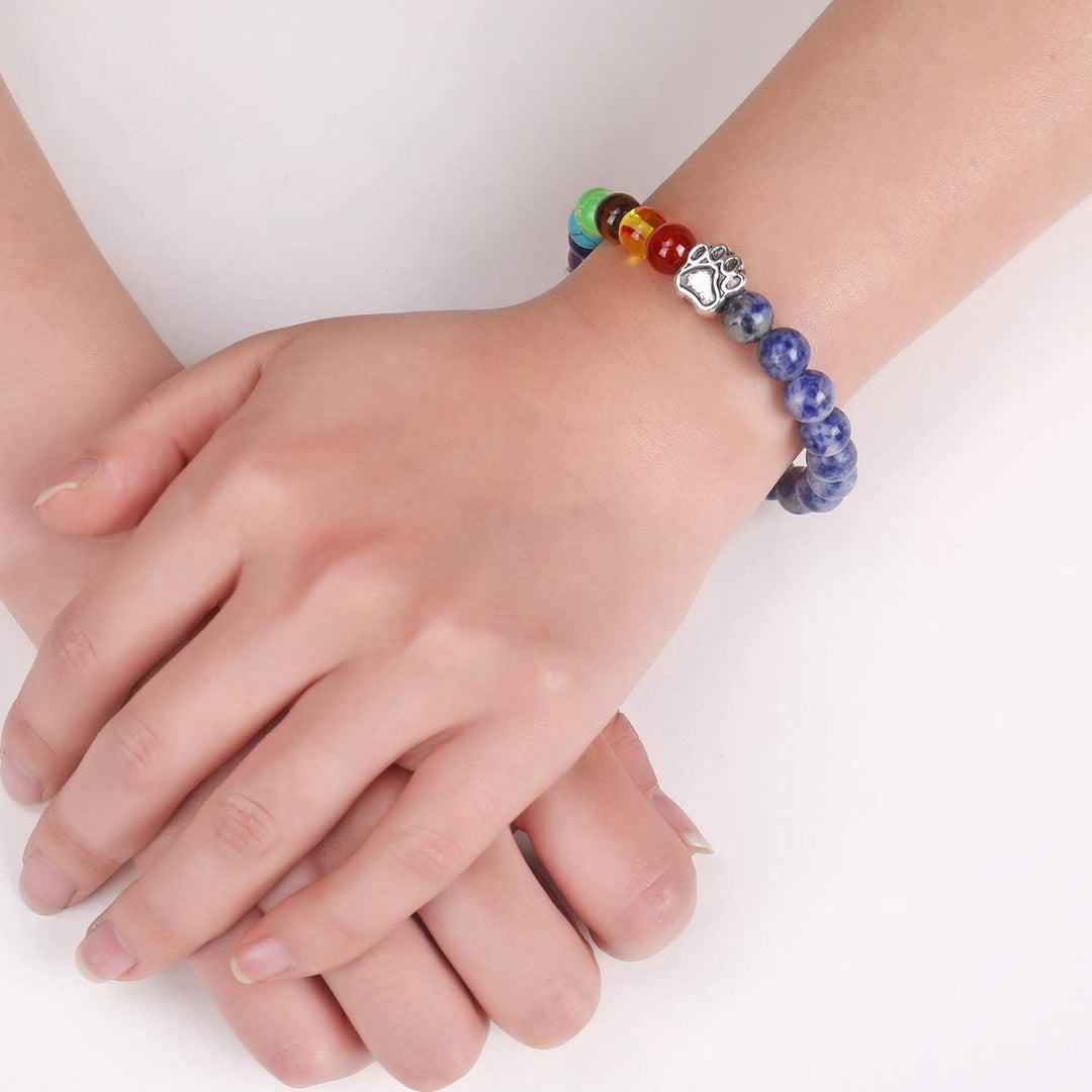 Pulseira Memorial Arco-Íris – Presente com 7 Contas de Chakra em Homenagem à Perda de um Animal de Estimação