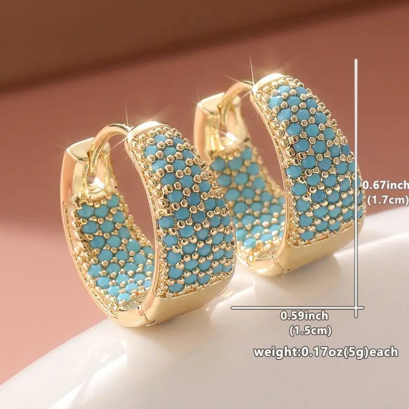 Brincos de Argola com Contas de Turquesa em Tom Dourado
