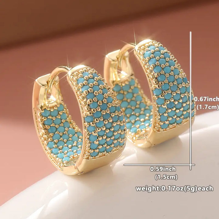 Brincos de Argola com Contas de Turquesa em Tom Dourado