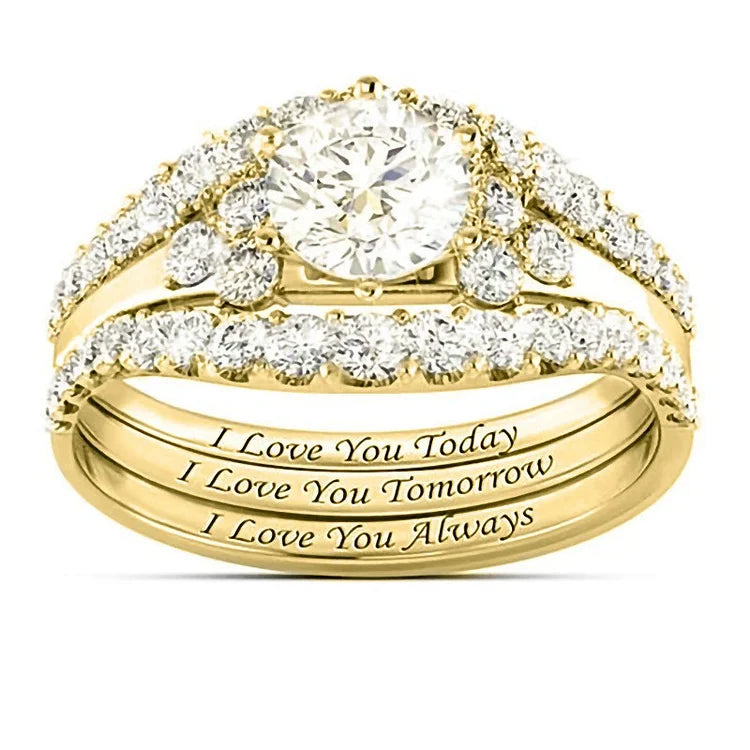 Conjunto de três anéis luxuosos com micro incrustações de luz
