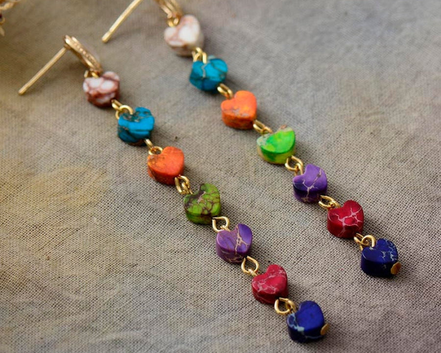 Brincos em Forma de Coração com 7 Chakras