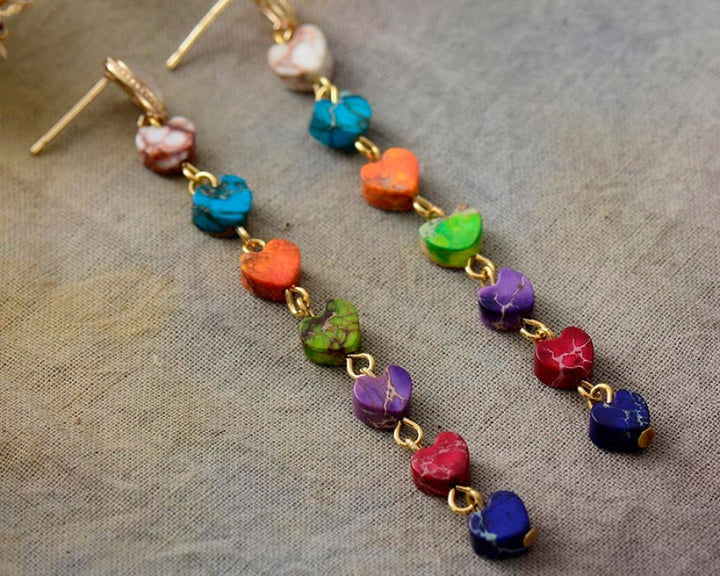 Brincos em Forma de Coração com 7 Chakras
