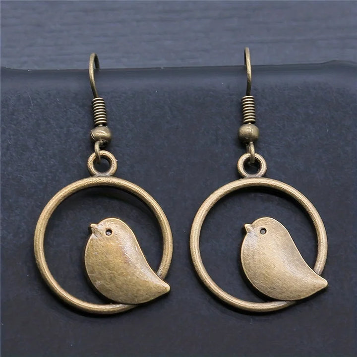 Brincos vintage simples de animais e pássaros