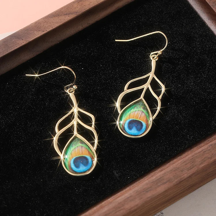 Brincos pendurados vintage boho olho de pavão